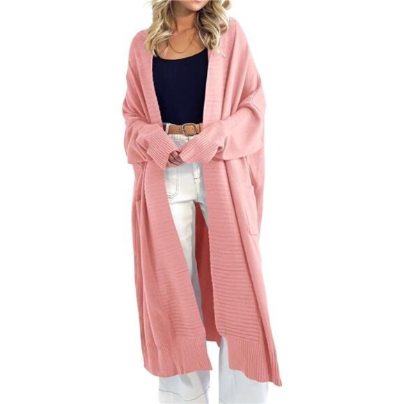 Womens Long Cardigan Sweaters with Pockets Pink - Picture 2 of 5